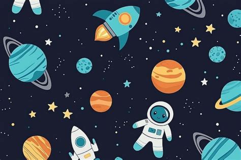 Desenho De Planetas De Astronautas De Desenho Animado Vetor Premium