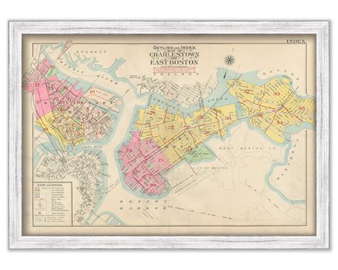 CHARLESTOWN and EAST BOSTON, Massachusetts 1912 index map - Replica or ...