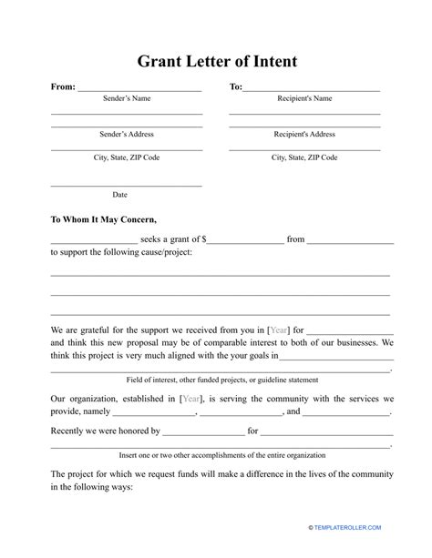 grant letter  intent template fill  sign