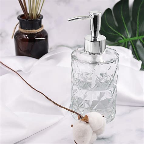 Glass Soap Dispenser Diamond Design 12 Ounce Kitchen Soap Dispenser