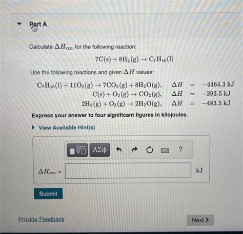 Solved Calculate Δhrxn For The Following Reaction