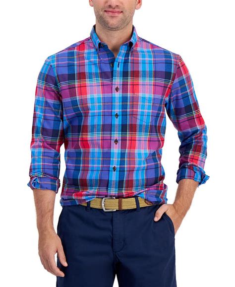 Club Room Mens Tolima Regular Fit Stretch Plaid Button Down Shirt