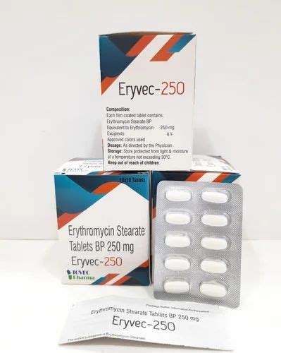 ERYVEC 250 ERYTHROMYCIN 250mg TABLETS Packaging Size 10X10 At Rs 19