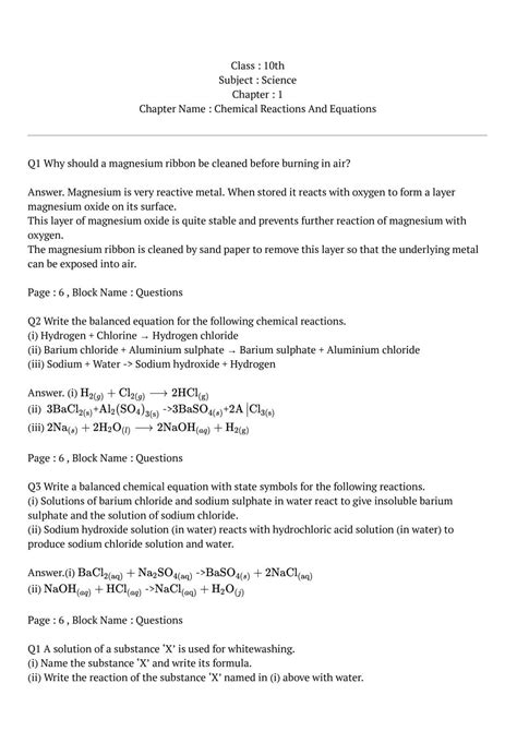 Ncert Solutions For Class Science Chapter Chemical Reactions And