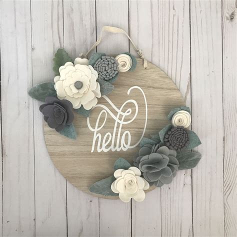 Felt Flower Sign Hello Sign Door Hanger Farmhouse Sign | Etsy | Felt ...