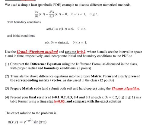 We Used A Simple Heat Parabolic PDE Example To Chegg