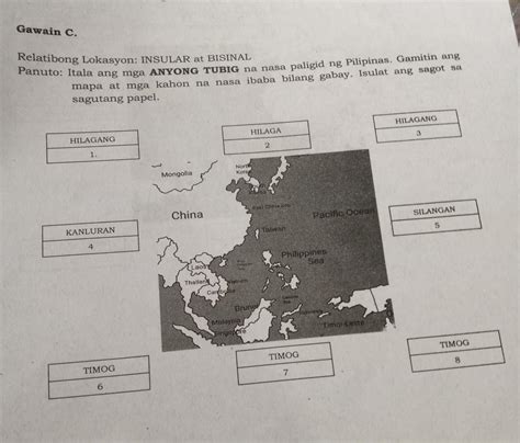 Relatibong Lokasyon Insular At Bisinal Panuto Itala Ang Mga Anyong