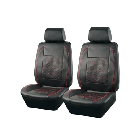 Cubreasiento Pick Up Eco Cuero Negro Con Detalles Bordados En Rojo Y