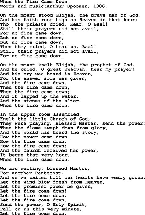 Pentecost Hymns Song When The Fire Came Down Lyrics And Pdf