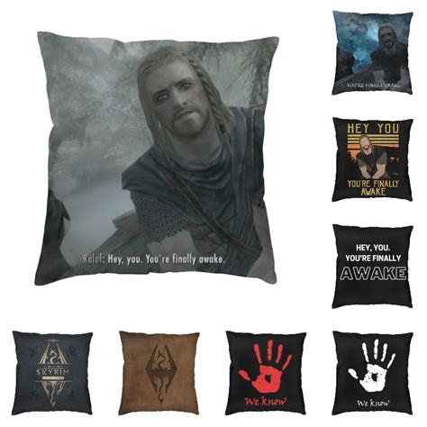 Luxury Hey You Youre Finally Awake Skyrim Meme Cushion Cover 45 45 Cm