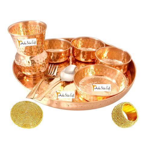 Free Shipping Prisha India Craft Indian Dinnerware Pure Copper Thali Set Dia 12 Traditional