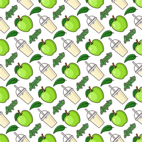 Premium Vector Green Apple Fruit Juice Seamless Pattern Background