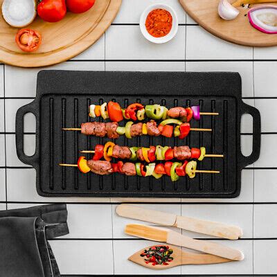 Non Stick Cast Iron Reversible Griddle Plate Grill Pan Bbq Hob Cooking