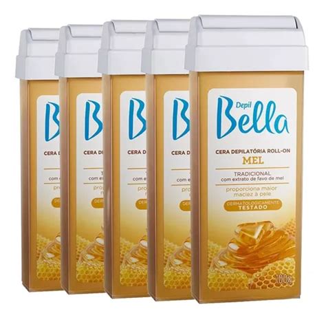 Kit 5 Refil Cera Depilatória Roll on Mel 100g Depil Bella