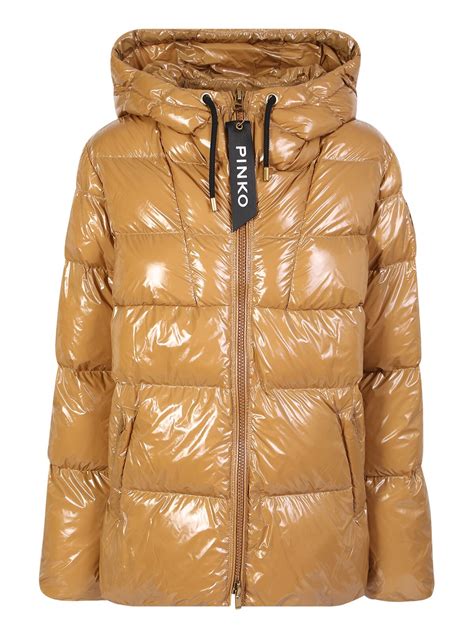 Pinko Logo Patch High Shine Puffer Jacket Brown Editorialist