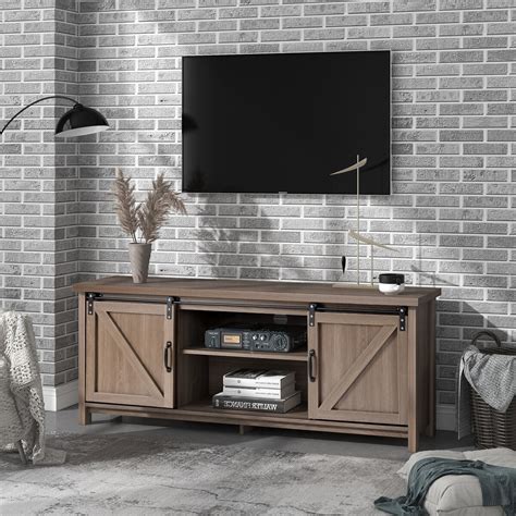 Farmhouse Tv Stand Sliding Barn Door Wood Entertainment Center Rustic Overstock