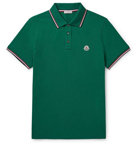 Moncler Contrast Tipped Cotton Piqu Polo Shirt Green Moncler