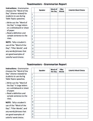 Fillable Online Toastmasters Grammarian Report Fax Email Print PdfFiller