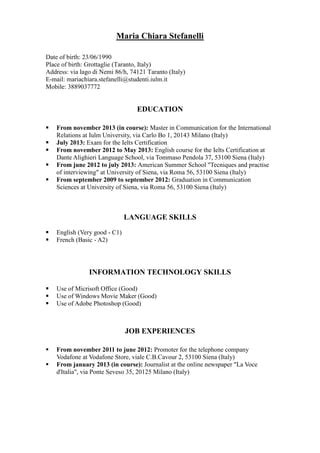 Cv Stefanelli English Version Pdf