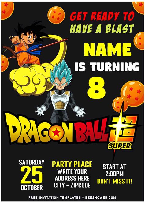 Free Editable PDF Blasting Good Time Dragon Ball Z Birthday Invitatio