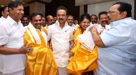 Acquitted In 2g Case A Raja And Kanimozhi Welcomed By M K Stalin In