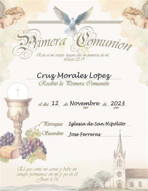 Certificado De Primera Comuni N Personalizado Imprimible Personalized