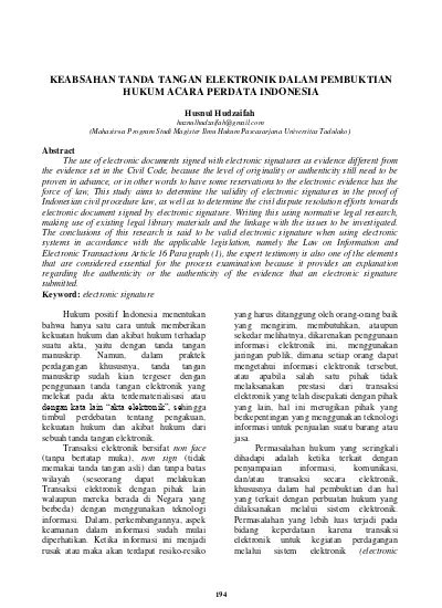 Keabsahan Tanda Tangan Elektronik Dalam Pembuktian Hukum Acara Perdata