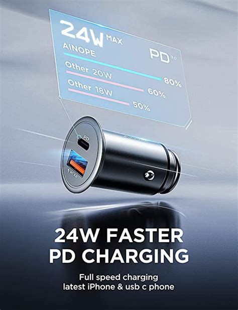 Usb C Car Charger 42w Super Mini Ainope All Metal Fast Usb Car Charger Pdandqc 30