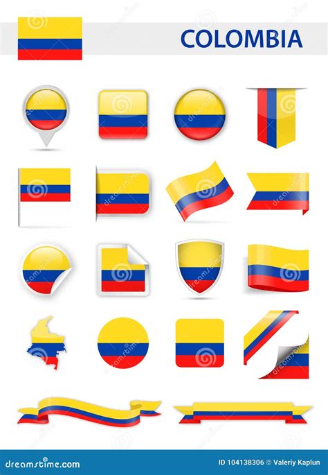 Sistema Del Vector De La Bandera De Colombia Stock De Ilustración