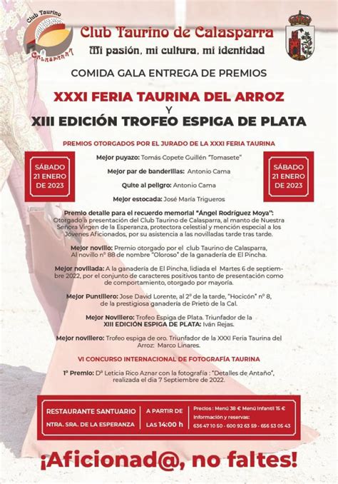 COMIDA GALA ENTREGA DE PREMIOS XXXI FERIA TAURINA DEL ARROZ DE