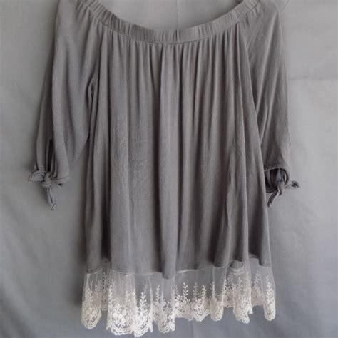 Umgee Usa Gray Embroidered Lace Off Shoulder Top Gem