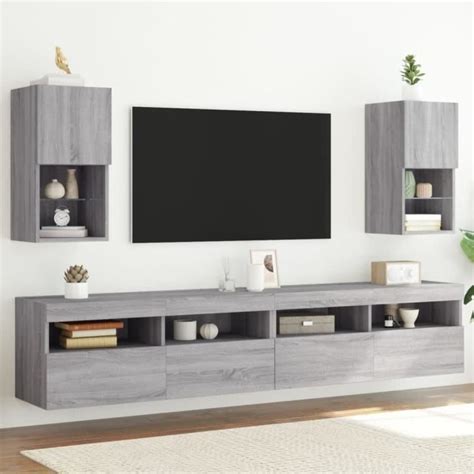 Meubles TV avec lumières LED 2 pcs sonoma gris 30 5x30x60 cm EAN