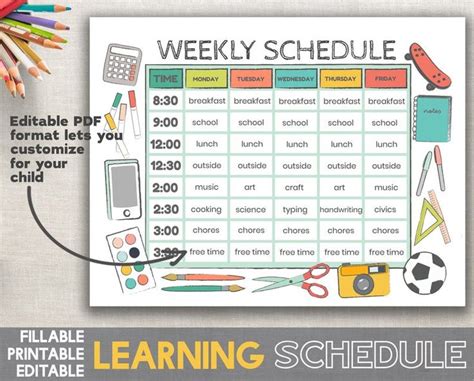 Kids Schedule Editable Printable Fillable PDF Template Hourly Kids Schedule Home School Schedule ...