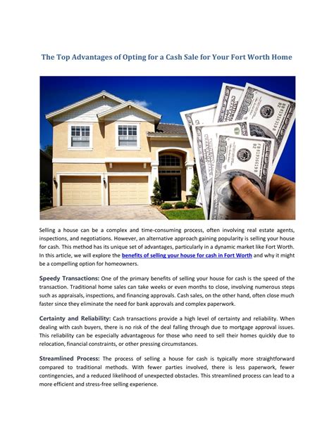 PPT The Top Advantages Of Opting For A Cash Sale For Your Fort Worth