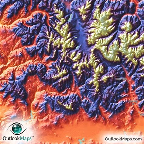 Colorful Idaho Map | Physical Topography of Rocky Mountains