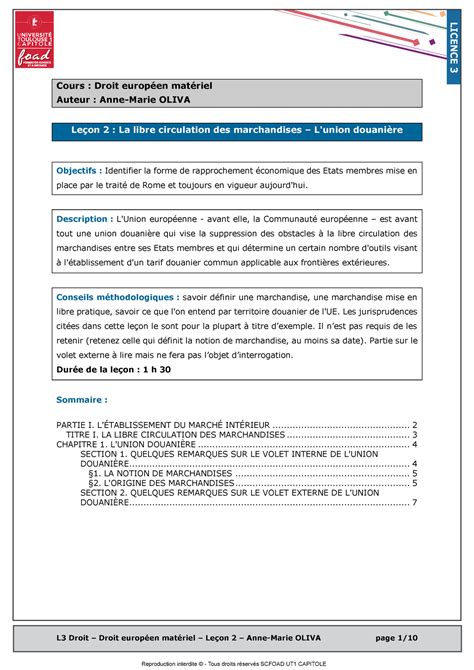 2 La Libre Circulation Des Marchandises L Union Douaniere L3 Droit