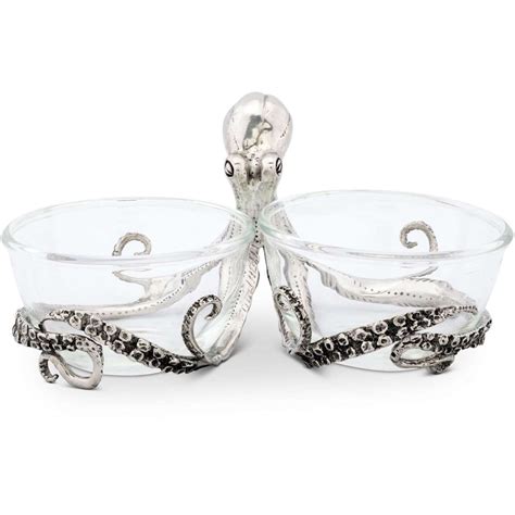 Octopus Glass And Pewter Condiment Bowls Vagabond House O416op Vagabond House Double Glass