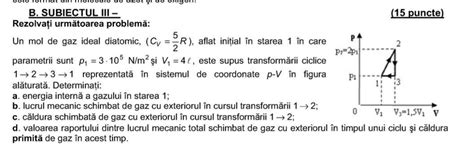 O Cantitate Dat De Gaz Ideal Diatomic Cr Se Afla Intr Un Cilindru Cu