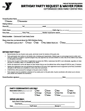 Fillable Online Birthday Party Request Waiver Form Fax Email Print