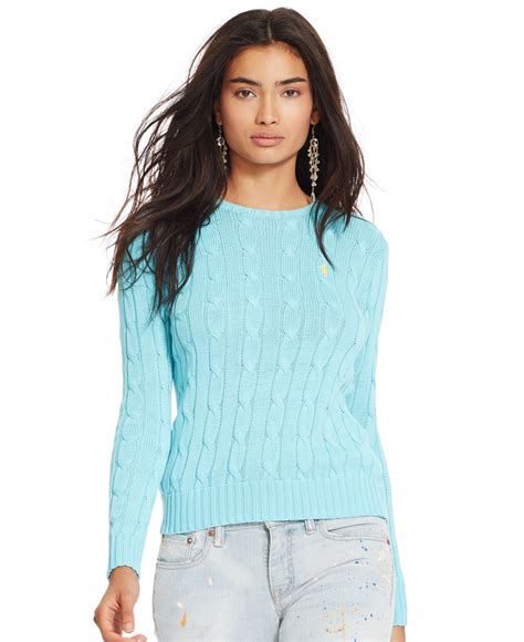 Polo Ralph Lauren Cable Knit Crewneck Sweater In Blue Lyst