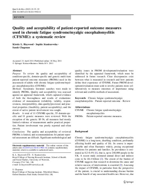 Pdf Quality And Acceptability Of Patient Reported Outcome Measures Used In Chronic Fatigue