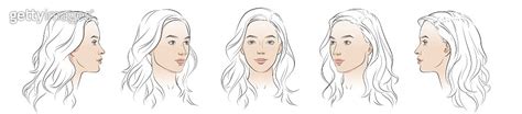 Vector Woman Face Set Of Three Different Angles Different View Front