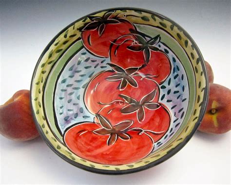 Ceramic Pottery Red Tomato Bowl Majolica Bowl Medium