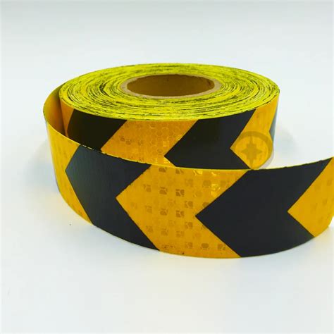 5cmx5m Small Shining Square Self Adhesive Reflective Warning Tape With Yellow Black Color Arrow