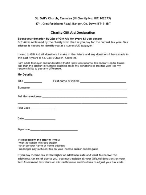 Fillable Online Gift Aid Declaration Form E Version P Fax Email Print