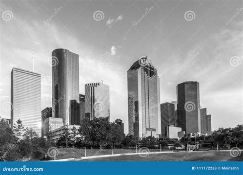 Skyline of Houston in Sunset Stock Photo - Image of landmarks, park ...