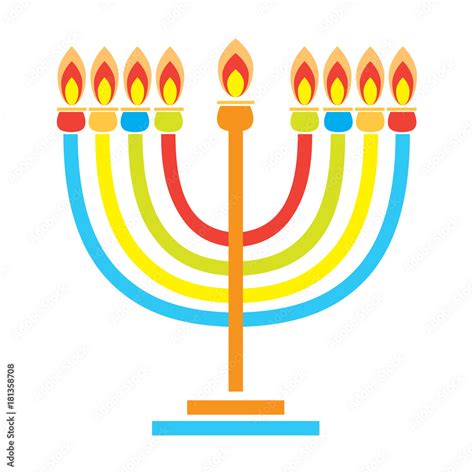 Hanukkah Jewish Holiday Traditional Symbol Menorah Candles With Flame