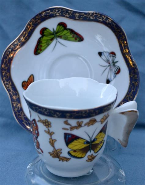 2 Butterfly Demitasse Cups And Saucers Butterfly Handle Cup Etsy