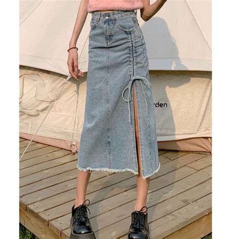 Korean Denim Long Skirts Women 2462 S M L Shopee Malaysia