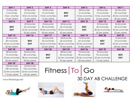 Printable 30 Day Ab Challenge Calendar 30 Day Abs Challenge Printable